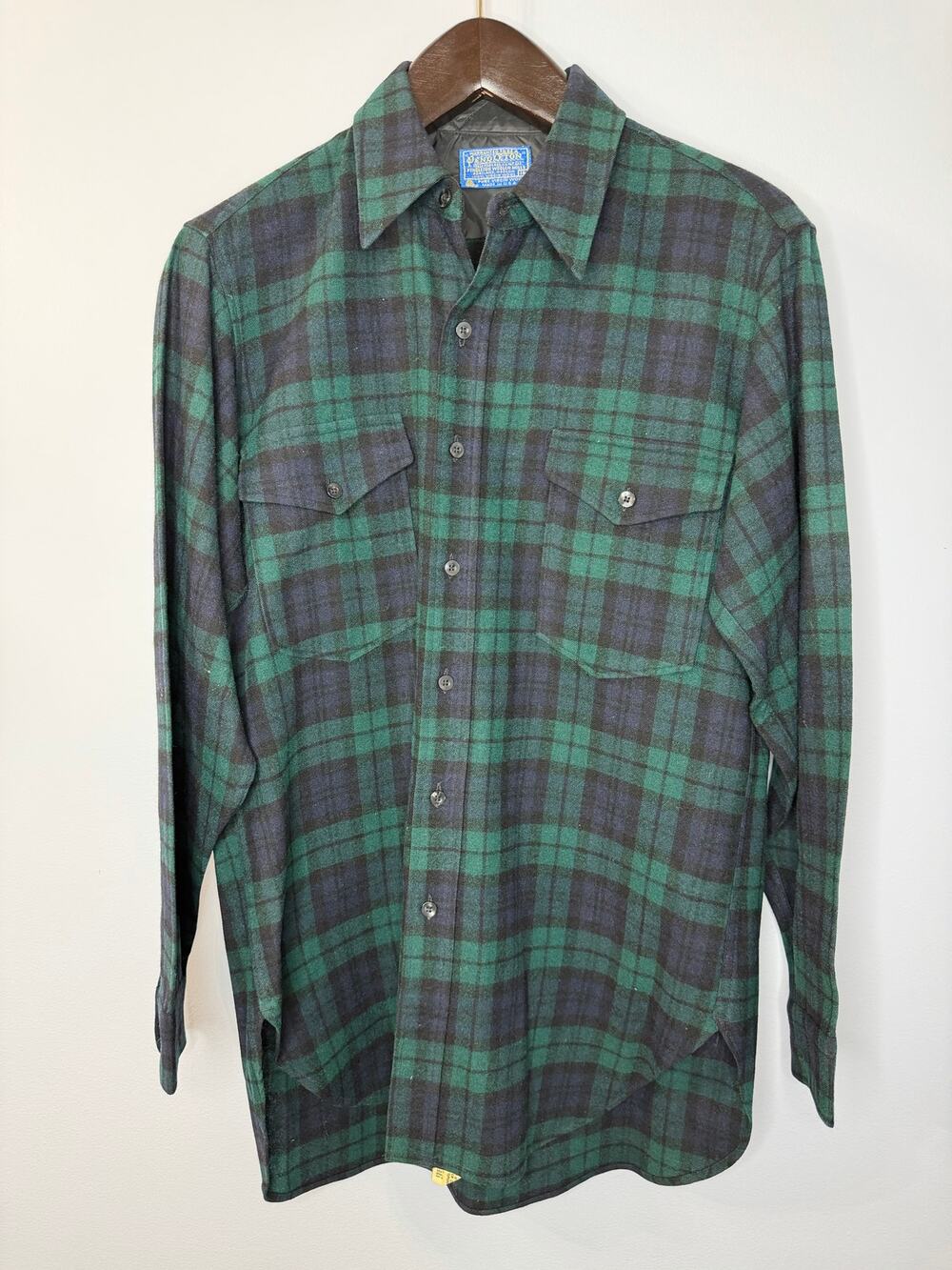 PENDLETON Vintage 60s Virgin Wool Green Tartan Plaid Flannel Shirt Mens 16 L USA